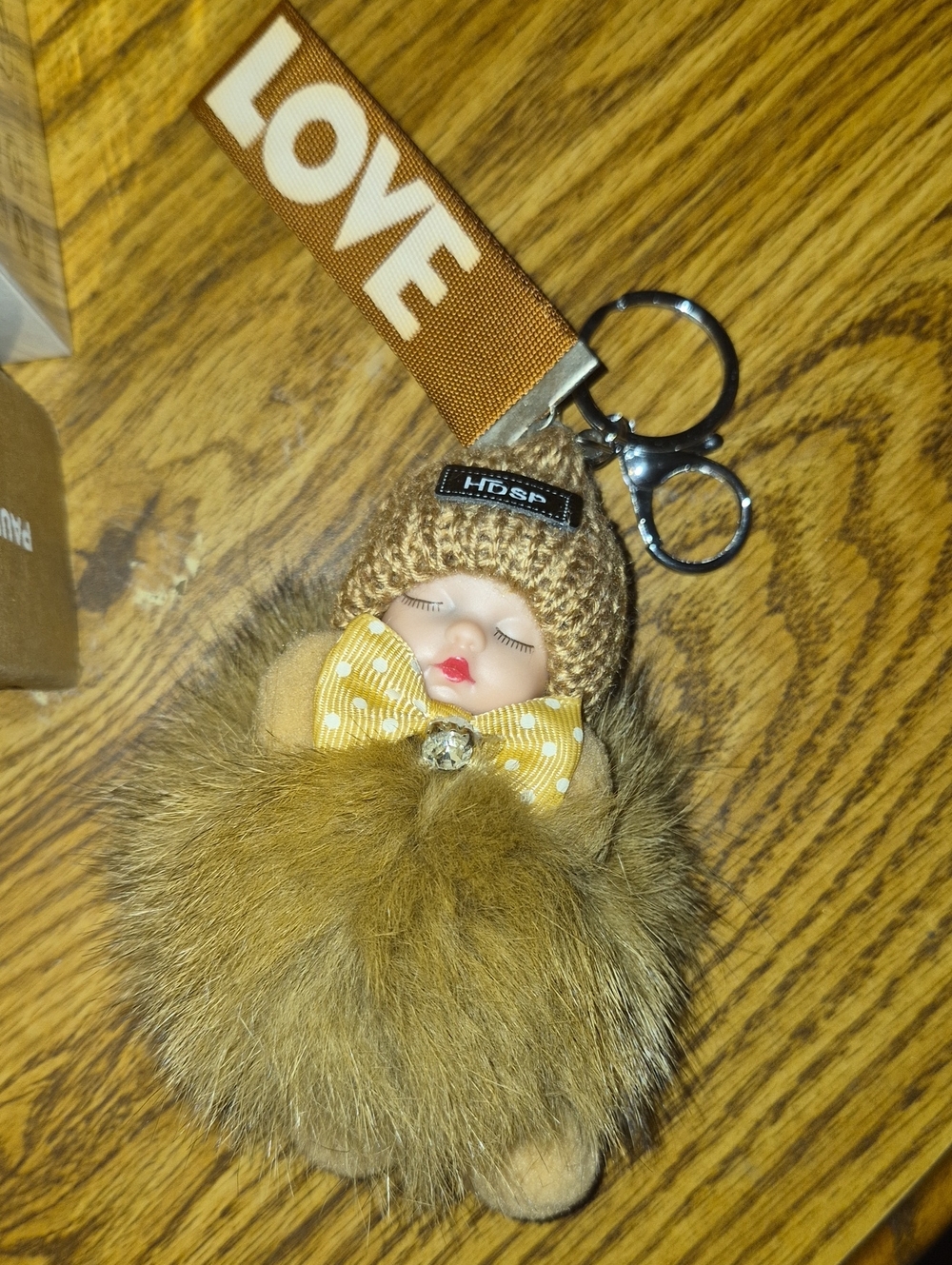 Brown Fur Doll Keychain with LOVE Strap New